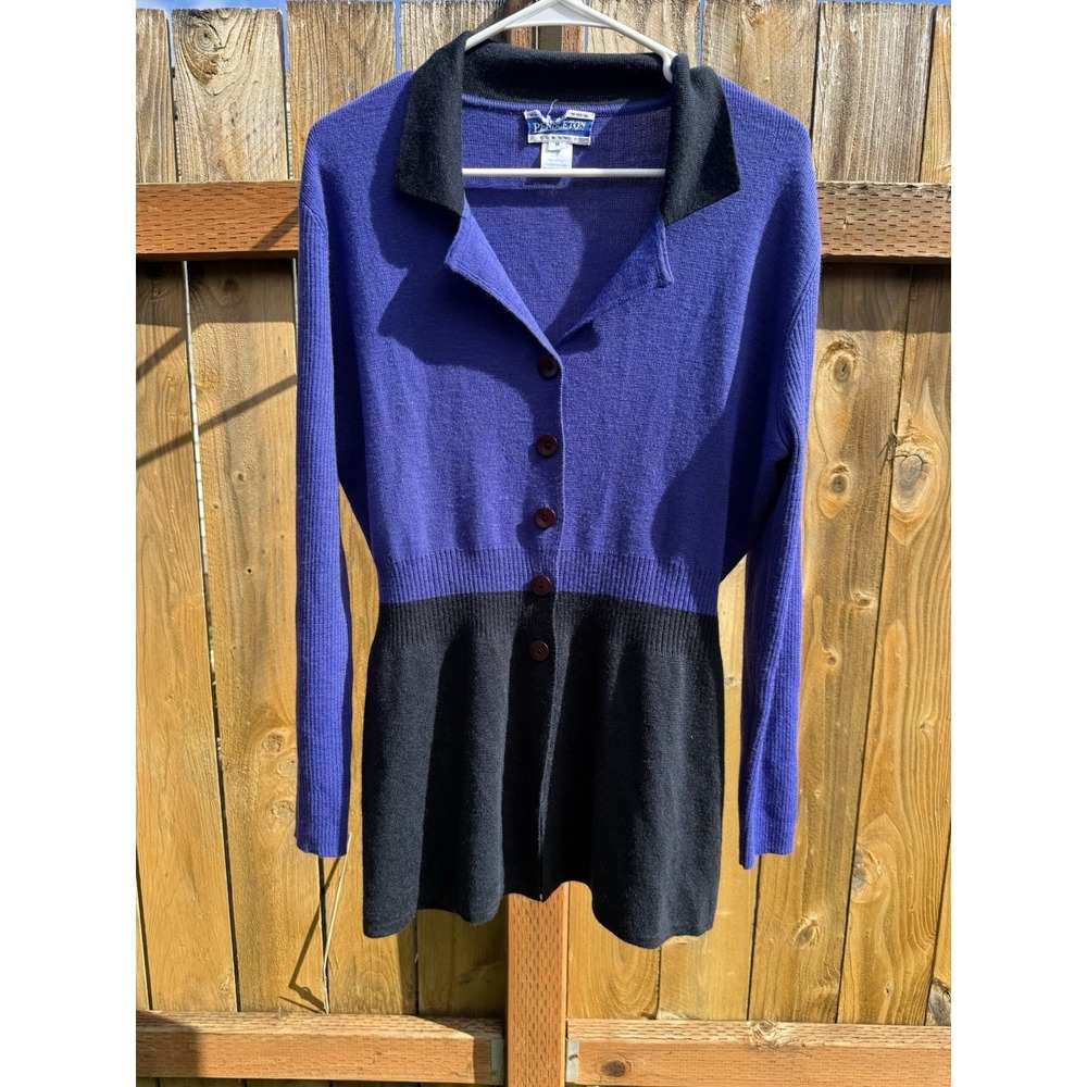 Vintage Pendleton Colorblock Cardigan Sweater Women's M Purple Black Wool Blend